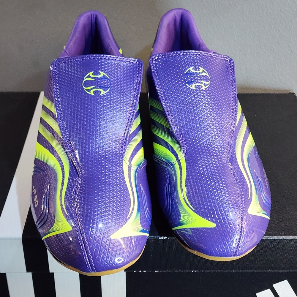 New Womens 9 Adidas Taekwondo F50 Purple Rush JR6025 Lucid Lemon NIB - Picture 3 of 14